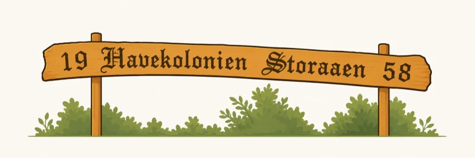 Illustration af det karakteristiske indgangsskilt til Havekolonien Storaaen 1958